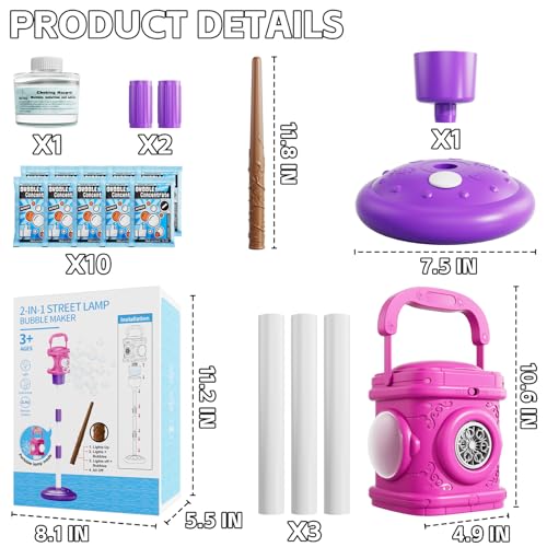 Bubble Machine for Kids, Remote Control Street Lamp Bubble Machine with Lights, Automatic Standing Bubble Tower, Outdoor Bubble Torch Toys for Wedding Summer Bubble Maker for Kids Ages 3 4 5 6 7 8 9