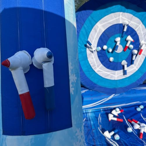 Blue Inflatable Snow Throwing Game Inflatable Ball Toss Target Dart Board 12 Axes+8 Toss Ball for Party/Birthday/Backyard/School/Team Events - style: Double Dart