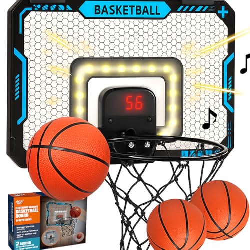 BATURU Over The Door Basketball Hoop for Kids – Indoor Basketball Toy with LED Scoreboard, Lights & Sound, Easy to Hang – Fun Gifts for Boys Ages 6–10 - color: Blue