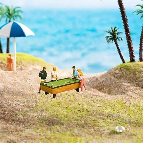 1/64 Scale Miniature Pool Table Set, Resin Billiards Model with Balls and Cue Sticks for Dollhouse and Diorama Scenes