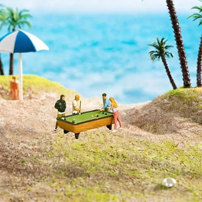 1/64 Scale Miniature Pool Table Set, Resin Billiards Model with Balls and Cue Sticks for Dollhouse and Diorama Scenes