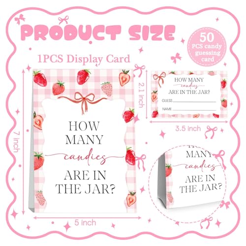 Strawberry Baby Shower Decorations,Strawberry Guess How Many Baby Shower Game,Guess How Many Candies Are In The Jar,Birthday Party Game & Activities 50 Cards And Sign - size: strawberry2