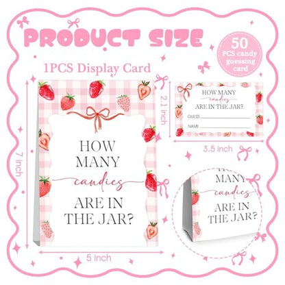 Strawberry Baby Shower Decorations,Strawberry Guess How Many Baby Shower Game,Guess How Many Candies Are In The Jar,Birthday Party Game & Activities 50 Cards And Sign - size: strawberry2
