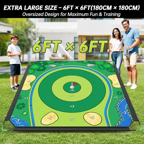 IGRL Golf Chipping Game Set, 71 X 71 in Large Golf Practice Mat with 2 Adjustable Clubs, Hitting Mat, 24 Sticky Balls, 2 Golf Tees, Scoreboard & Carry Bag, Indoor Outdoor Training Game for Adults