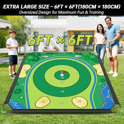 IGRL Golf Chipping Game Set, 71 X 71 in Large Golf Practice Mat with 2 Adjustable Clubs, Hitting Mat, 24 Sticky Balls, 2 Golf Tees, Scoreboard & Carry Bag, Indoor Outdoor Training Game for Adults