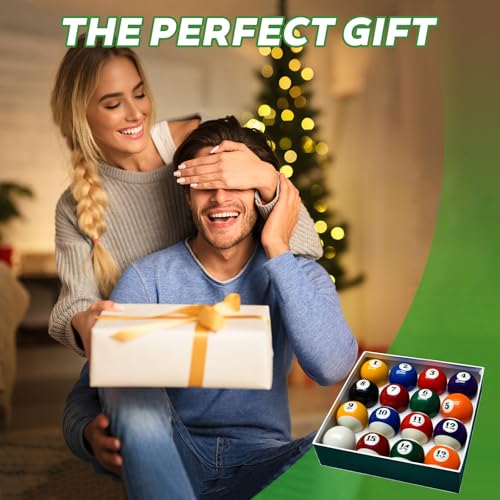 HMQQ Billiard Balls Set, 2-1/4" Regulation Size Pool Table Balls, Complete 16 Resin Pool Ball Set with Cue Ball, Smooth True Roll, Polished Finish for 8-Ball & Home Bar Tables - style: 2-Pack 2-1/4" pool ball