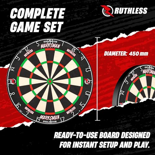 Ruthless | Marksman Dart Board | Professional Level Ultra Thin Wire Sisal Dartboard for Steel Tip Darts (DB072)