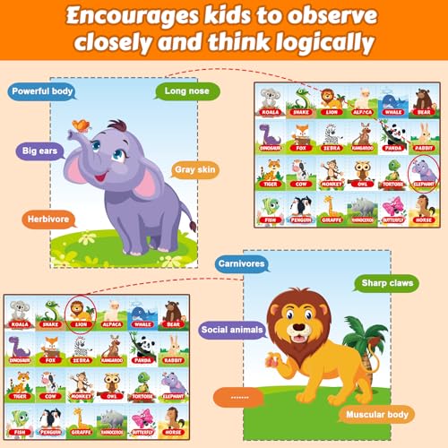 Classic Animal Guessing Board Game for Kids Ages 3 and Up – Who is It? – Two-Player Logic Deduction Game to Boost Cognitive Skills, Family Fun – Travel Friendly Educational Toy - style: Animal