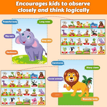 Classic Animal Guessing Board Game for Kids Ages 3 and Up – Who is It? – Two-Player Logic Deduction Game to Boost Cognitive Skills, Family Fun – Travel Friendly Educational Toy - style: Animal