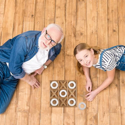 Tic Tac Toe Game 10.6 Inch Rustic Wood Board Game Coffee Table Games Tic Tac Toe Table Decor for Family Adults Travel Outdoor