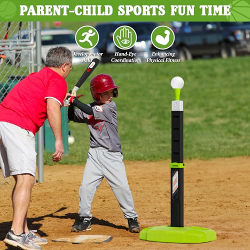 3 in 1 Toddler Basketball Hoop and Tee Ball Set for Boys: Kids Baseball Tee with Automatic Pitching Machine Adjustable Height Indoor and Outdoor Sports Toys Christmas Birthday Gifts for Boy Age 3-12 - style: Green Basketball Hoop