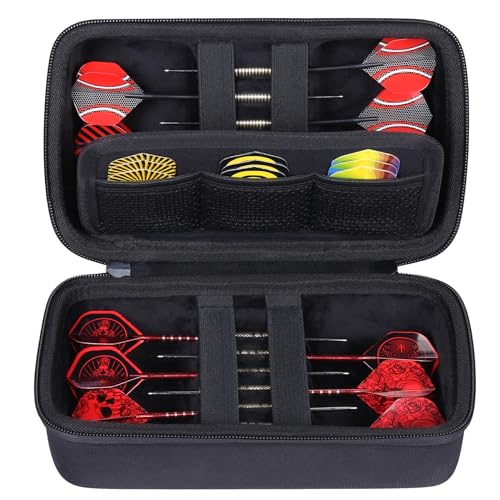 co2CREA Hard Case Compatible with Steel Tip or Soft Tip Darts, Holds 12 Darts and Extra Accessories, Built-In Storage Tubes and Pockets for Flights, Tips, Shafts - color: Black Case, style: Case Holds 12 Darts