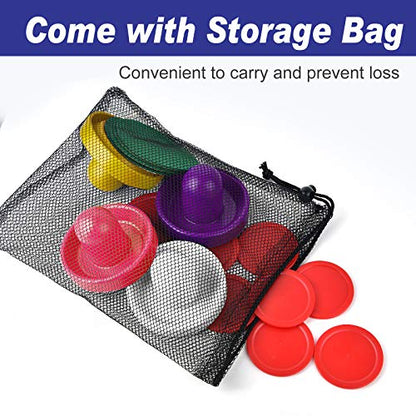 Coopay Air Hockey Pushers and Pucks, Air Hockey Paddles with Felt Bottoms, Goal Handles Paddles Replacement Accessories with a Drawstring Bag for Game Tables (4 Striker, 8 Red Puck Pack) - color: White, Pink, Yellow, Purple