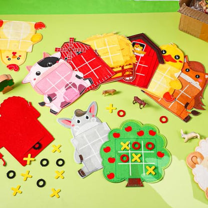 Wiwiqing 24 Pack Tic Tac Toe Farm Party Favors, Felt Travel Board Games Farm Animals Goodie Bags Stuffers Barnyard Cow Pig Sheep Strategic Toys for Birthday Gifts Prizes Themed Party Supplies