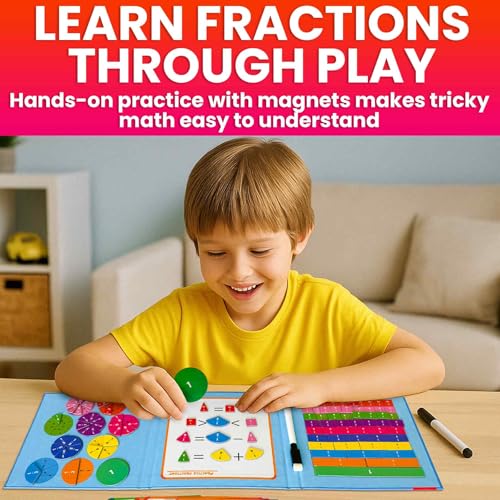 QUOKKA Magnetic Puzzles for Kids Ages 4-6 – Magnetic Fractions Learning Set for Kids 6-12 – Math Games for Homeschooling, Classrooms & Travel – 110 Magnets, 12 Task Pages, Marker – Toddler Travel Toys - style: 10. Math Game
