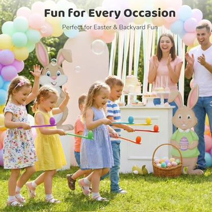 LovesTown 12 PCS Egg Spoon Race Game Sets, Wooden Balance Relay Games for Kids Carnival Birthday Party Outdoor Spring Group Obstacle Course Game Field Day Party Favors - size: Medium