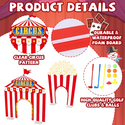 19 PCS Carnival Party Mini Golf Game Set Circus Tent Popcorn Game Set Include Clubs Balls Carnival Themed Obstacles for Groups Circus Birthday Golf Gaming Indoor Family Party Decoration