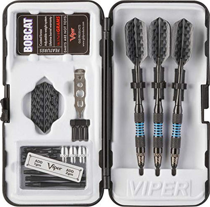 Viper by GLD Products Bobcat Adjustable Weight Soft Tip Darts with Storage/Travel Case - size: 16 Grams (Adjustable to 18 and 19 Grams), style: Black Coated Brass with Blue Rings