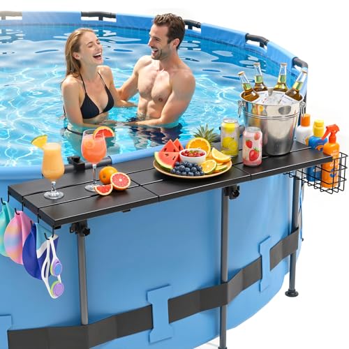 Pool Bar for Above Ground Pools, 49.2×9.6" Poolside Table Holds 110LBS, Adjustable Foldable Swim-Up Bar Fits Top Rails 3.94" or Less, Weather Resistant, for Outdoor & Balcony