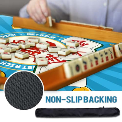 Mahjong Mat, Non-Slip Noise Reducing Game Mat, 31.5 Inch Mahjong Table Mat,Mahjong Mat with Cloth Bag and Carton Storage,Suitable for Mahjong, Dominoes, Solitaire and Other Games. (Rich-Blue) - color: Rich-blue