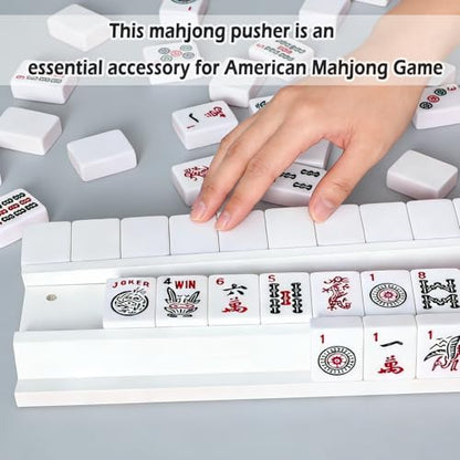 4 PCS Mahjong Racks with Pushers, White Wooden Mahjong Racks with Detachable Magnetic Pushers, Mahjong Tile Pushers and Racks, Includes Chips, Dice & Storage Bags, Mahjong Accessories (19.68 Inch) - color: White