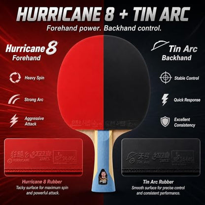 DHS Performance-Level Table Tennis Racket Professional Ping Pong Paddles with Hurricane Rubbers, Ideal for Advanced Offensive Players & Loop Control - color: Red