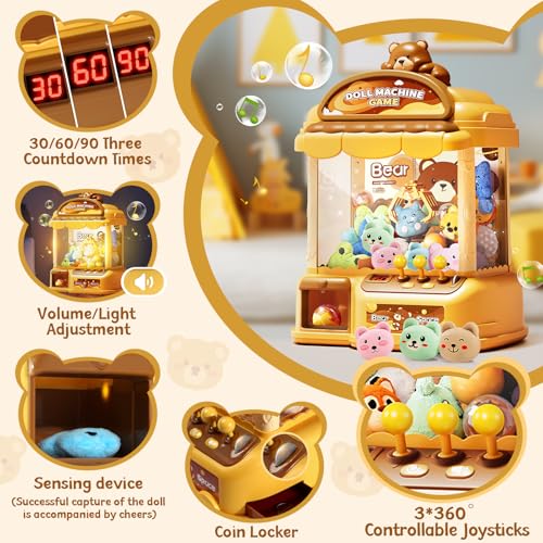 Large Claw Machine for Kids, Musical Electronic Arcade Game Console with Adjustable Sound, Christmas and Birthday Gift for Kids, Includes 30 Toys & 24 Game Coins & 20 Surprise Eggs - color: Khaki