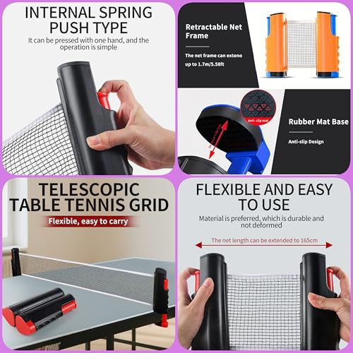 Recreational Table Tennis Sets with 2Pcs Table Tennis Rackets and 3Pcs Ping Pong Balls, Retractable Table Tennis Net Replacement with Clamps for Any Table, Home/Outdoor Games - color: Gray