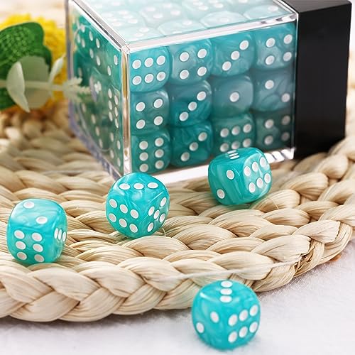 36 of Pack 12MM 6 Sided Dice Set,Pearl Pattern Game Dice Set, 6 Sided Standard Dices for Yahtzee, Bunco or Teaching Math,with Portable Plastic Box(Light Blue Pearl) - color: Cyan Pearl
