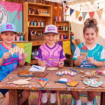 Saypacck 24 Pcs Ice Cream Drip Baseball Party Favors Wooden Painting Craft Kits Birthday Party Supplies with Organza Bag for Goodie Bags Fillers Adult Thank You Gifts - style: Ice Cream Drip Baseball