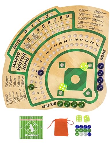 WodGod Baseball Board Game,Baseball Dice Board Game,Solid Wood,12 Colourful Beads and Dice,Manual Included,Portable,Perfect for Home Party,Family Night and Road Trip (Sector)