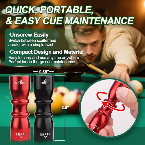 2 Pack Premium Pool Cue Tip Tools, 3-in-1 Billiard Cue Tip Shaper, Compact Billiards Pool Accessories & Tip Repair Kit, Gift for Friends or Pool Lovers