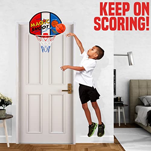 Indoor Mini Basketball Hoop - 16" x 13" Large Over The Door Plastic Toy Backboard, Net, Ball and Pump for Kids Boys Teens - Suitable for Office, Bedroom, Dorm (Magic Shot)
