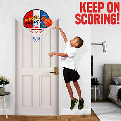 Indoor Mini Basketball Hoop - 16" x 13" Large Over The Door Plastic Toy Backboard, Net, Ball and Pump for Kids Boys Teens - Suitable for Office, Bedroom, Dorm (Magic Shot)