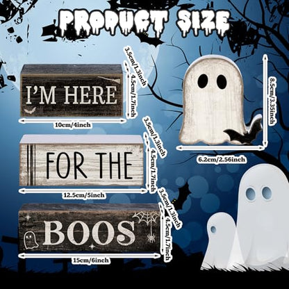 Lineshading 4 Pcs Halloween Table Decoration Wooden Ghost Tiered Tray Decor Rustic Wood Bat Ghost Block Signs Halloween Centerpiece Farmhouse for Home Tabletop Kitchen Shelf and Party Gift - style: Bat Ghost