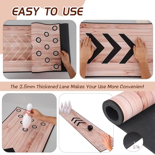 Mini Bowling Set, Bowling Alley Set with Thicken Lane, Indoor & Outdoor Home Bowling Set, Bowling Pins Ball Set, Full Bowling Alley Set for Family & Friends, Diatomite & Rubber Material Lane (Thick)
