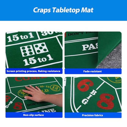 GSE Games & Sports Expert 36" x 72" Casino Layout Felt, Professional Casino Tabletop Mat for Parties, Casino Poker Game Night - style: Craps