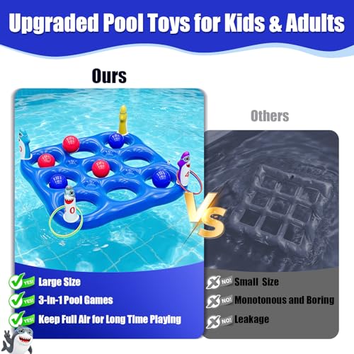 Shark Pool Toys Games Set, 2-in-1 Giant Inflatable Tic Tac Toe Float Game & Ring Toss Game with 10 Balls & 6 Rings, Outdoor Summer Fun Beach Yard Swimming Pool Games for Adults Teens Kids 6+ - style: Shark