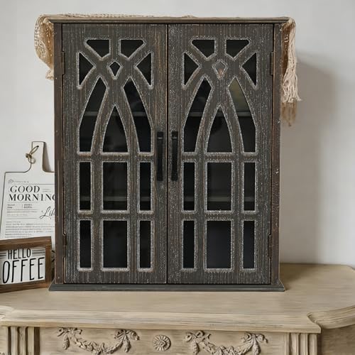 LKTART Solid Wood Wall Mounted Bathroom Cabinet,Hanging Kitchen Cabinet | Farmhouse Wall Mounted Wood Storage Cabinet;Window Pane Glass Door;Adjustable Shelves;Kitchen;Bathroom;Dining Room - color: Antique Black