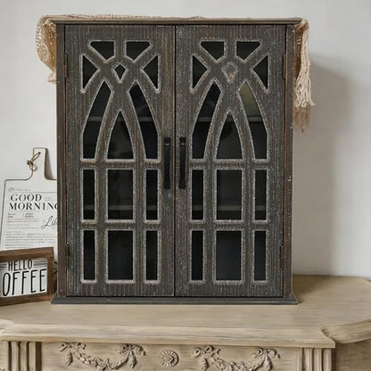 LKTART Solid Wood Wall Mounted Bathroom Cabinet,Hanging Kitchen Cabinet | Farmhouse Wall Mounted Wood Storage Cabinet;Window Pane Glass Door;Adjustable Shelves;Kitchen;Bathroom;Dining Room - color: Antique Black