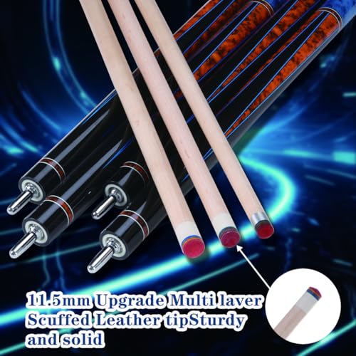 Canadian Maple Pool Cue Sticks (10mm/11.5mm/13mm), 58" 2-Piece Pool Sticks with Low Deflection Shaft,Billiard Sticks for Home, Bar, and Tournament Play - color: Blue 11.5mm with case