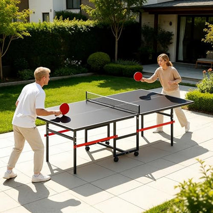 8FT Table Tennis Table with Net, Indoor/Outdoor Professional Ping Pong Table for Kids Adults, Folding Ping Pong Table, Complete Set with Paddles and Balls, School Playground Game Table - color: Black