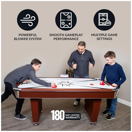 Hathaway Midtown 6' Air Hockey Family Game Table with Electronic Scoring, High-Powered Blower, Cherry Wood-Tone, Strikers and Pucks