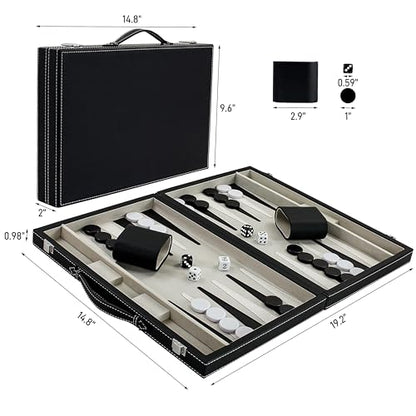 Backgammon Sets for Adults, 15" Backgammon Set Leather Large, Travel Backgammon Board Games - Classic Board Game (Grey Inner Lining) - color: Grey