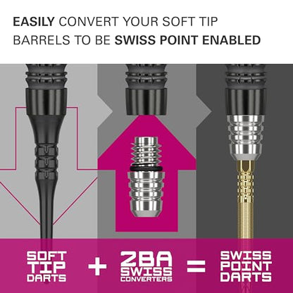 Target Darts Soft Tip to Swiss Point Dart Conversion Set, Black/Silver – Soft Tip Dart Points Converter Tool, Repointing Soft Tip to Steel Tips 2BA Thread – Tungsten Billet Tips, Swiss Point Tool - color: Other