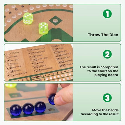 WodGod Baseball Board Game,Baseball Dice Board Game,Solid Wood,12 Colourful Beads and Dice,Manual Included,Portable,Perfect for Home Party,Family Night and Road Trip (Rectangular)