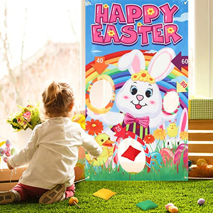 23 Packs Easter Outdoor Party Games for Kids Potato Sack Race Jumping Bags with Legged Race Bands, Egg and Spoon Race，Toss Game and Stickers, Outdoor Games for Easter Eggs Hunt,Easter Party Supplies
