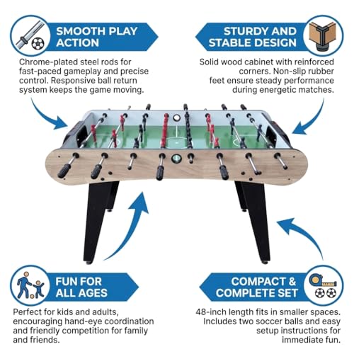 Table Soccer Game Table, Mini Foosball Table for Adults, Compact Indoor Football Table Games with Smooth Rods and Scoreboard, Includes 2 Balls for Home Game or Office Entertainment, Wood
