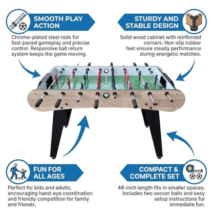 Table Soccer Game Table, Mini Foosball Table for Adults, Compact Indoor Football Table Games with Smooth Rods and Scoreboard, Includes 2 Balls for Home Game or Office Entertainment, Wood