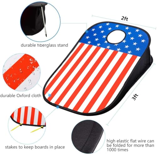 Portable Cornhole Board Set with Carrying Case and 8 Bean Bags for Indoor and Outdoor Use, American Flag Theme, 3 x 2 Feet, Red White Blue, TG-USA-1